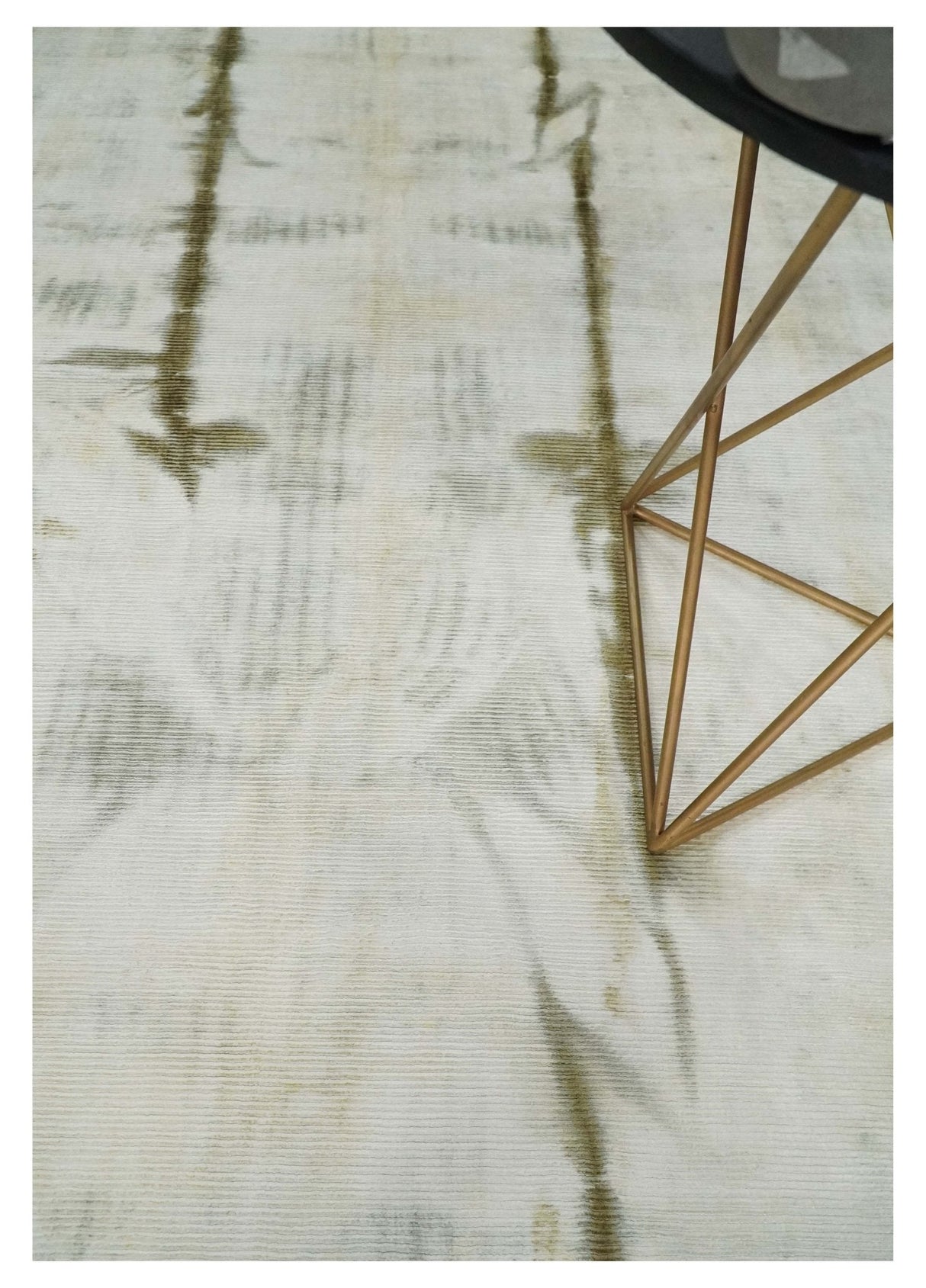 Olive and ivory 6x9 Modern Abstract Hand Woven Art Silk Rug | KNT1-Area Rug-Parc Decor