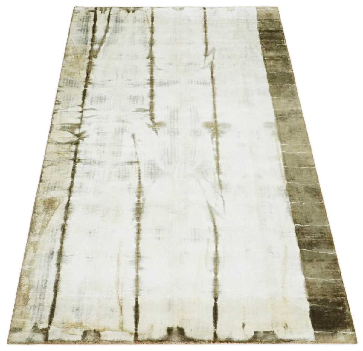 Olive and ivory 6x9 Modern Abstract Hand Woven Art Silk Rug | KNT1-Area Rug-Parc Decor