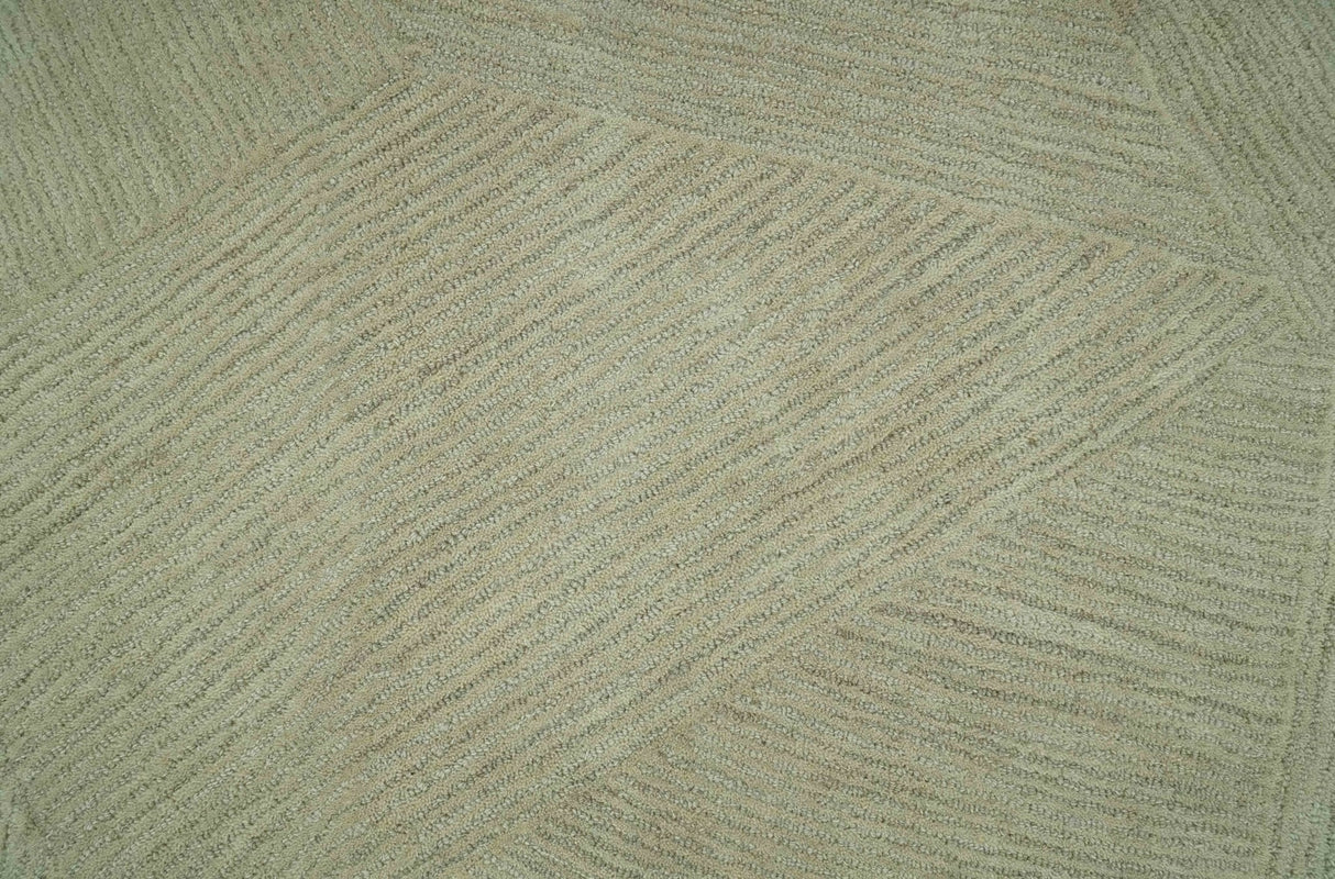 Olive and Ivory Modern Geometrical Stripes Textured Hand Tufted Multi size rug