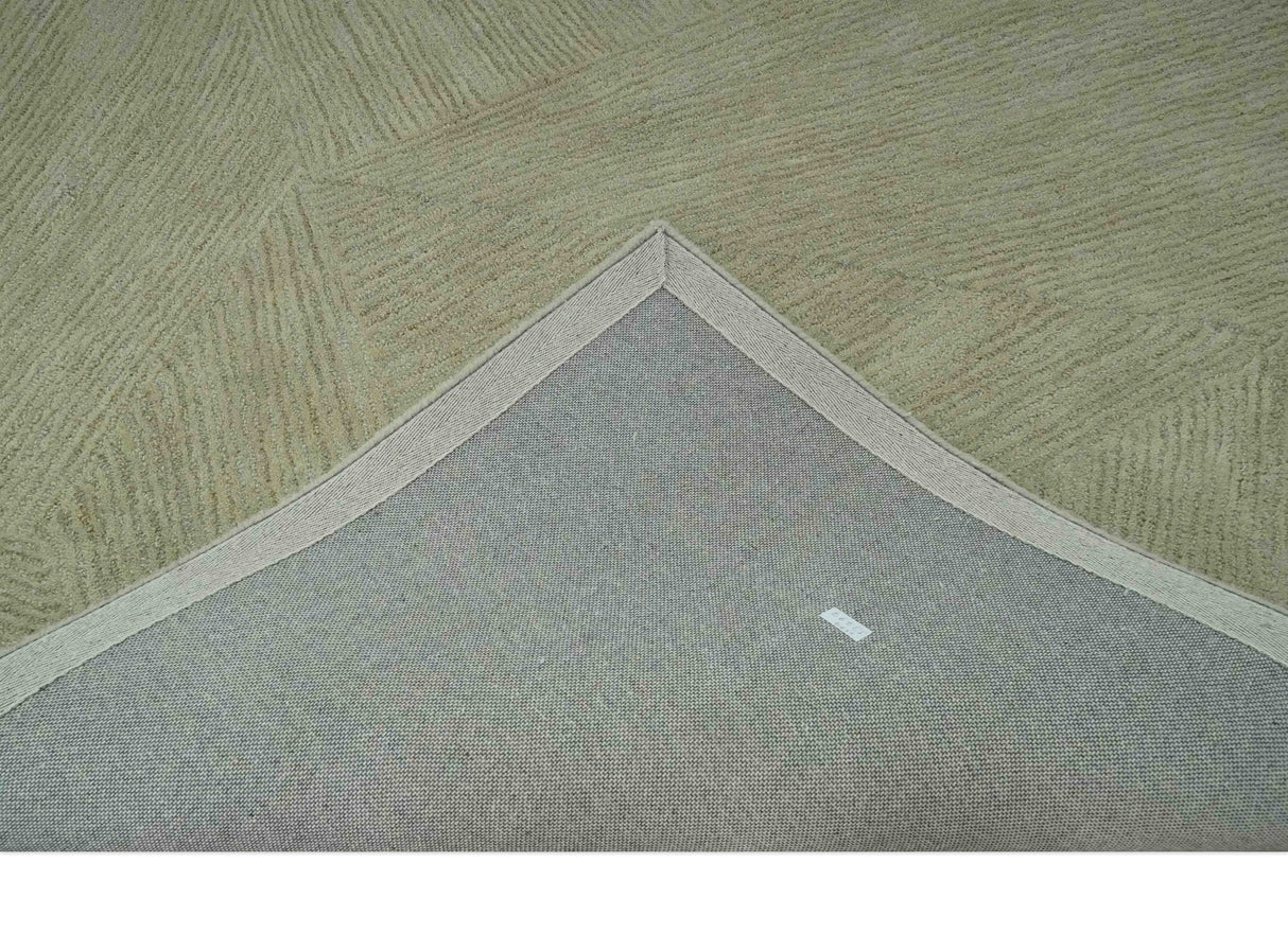 Olive and Ivory Modern Geometrical Stripes Textured Hand Tufted Multi size rug