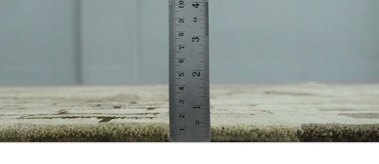 Olive, Beige, Charcoal and Ivory Modern Geometrical Brick Design 4.6x6.6 wool and Art Silk Area Rug-Area Rug-Parc Decor