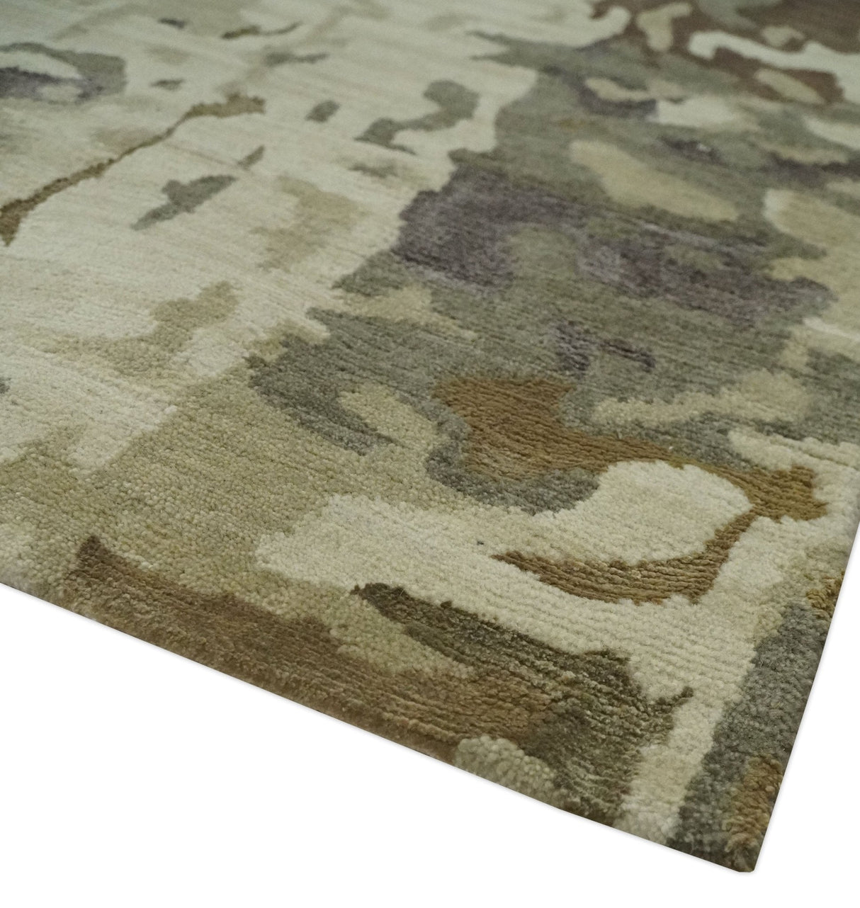Olive, Brown and Charcoal Hand knotted 4x6 Abstract Wool and Art Silk Area Rug-Area Rug-Parc Decor