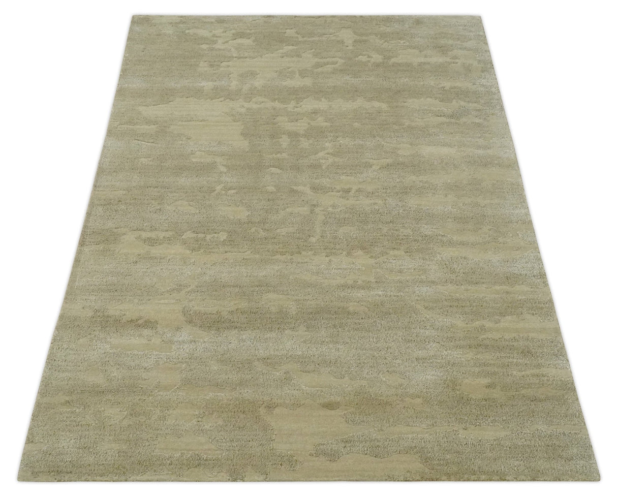 Olive Hand knotted Modern Carved Texture 4x6 Wool and art Silk Area Rug-Area Rug-Parc Decor