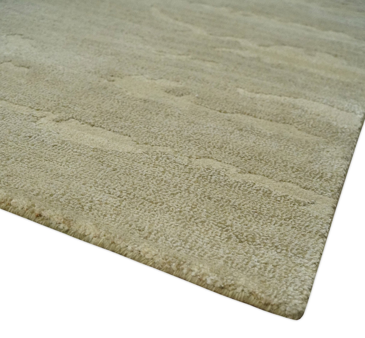 Olive Hand knotted Modern Carved Texture 4x6 Wool and art Silk Area Rug-Area Rug-Parc Decor