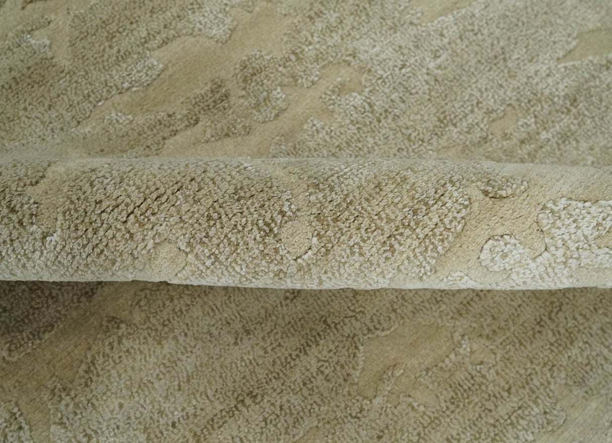 Olive Hand knotted Modern Carved Texture 4x6 Wool and art Silk Area Rug-Area Rug-Parc Decor