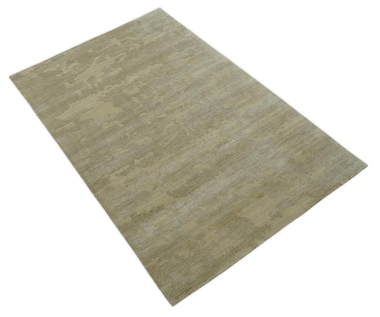 Olive Hand knotted Modern Carved Texture 4x6 Wool and art Silk Area Rug-Area Rug-Parc Decor