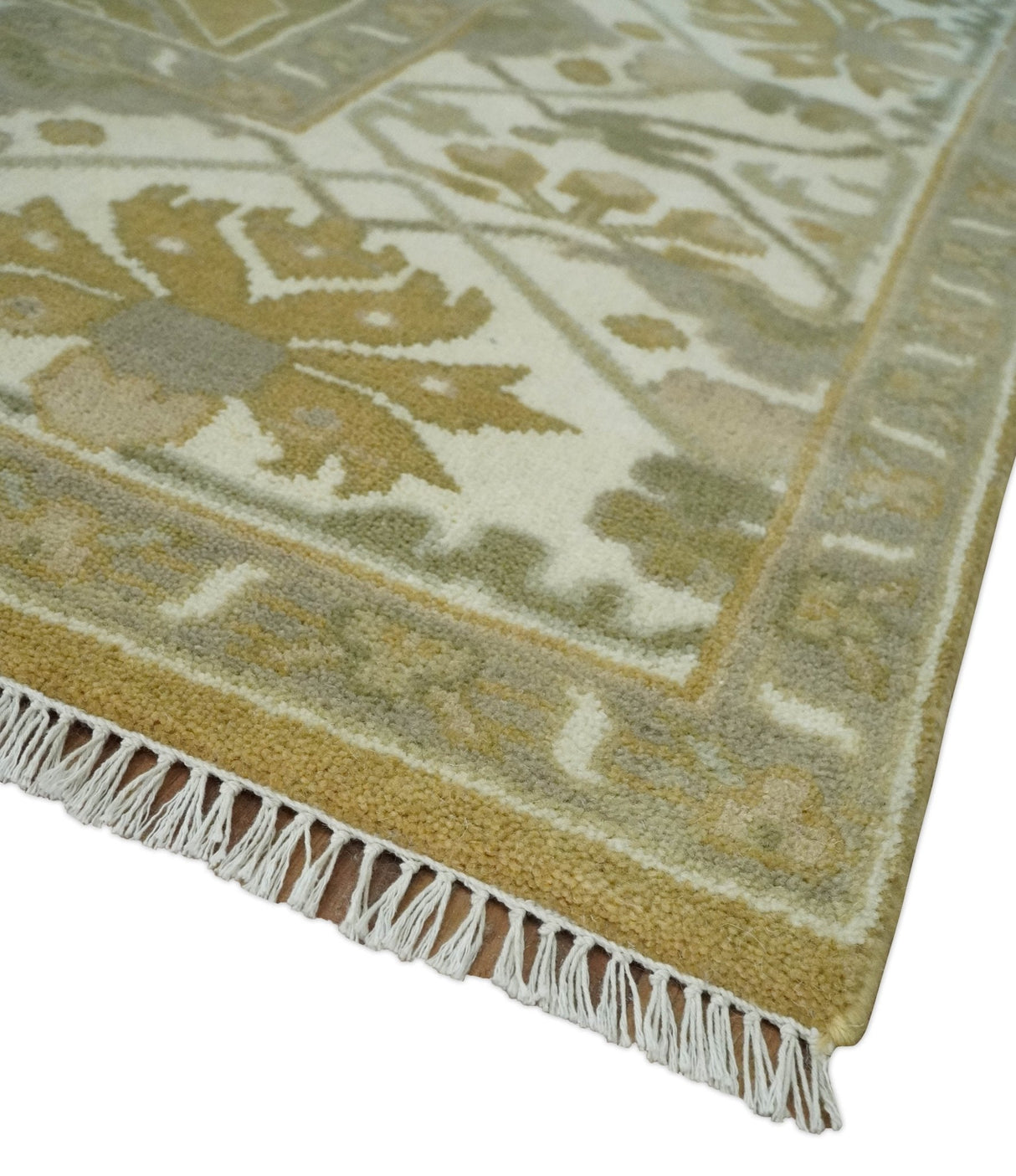 Olive, Ivory and Gray Hand knotted Oushak Custom Made Wool Rug