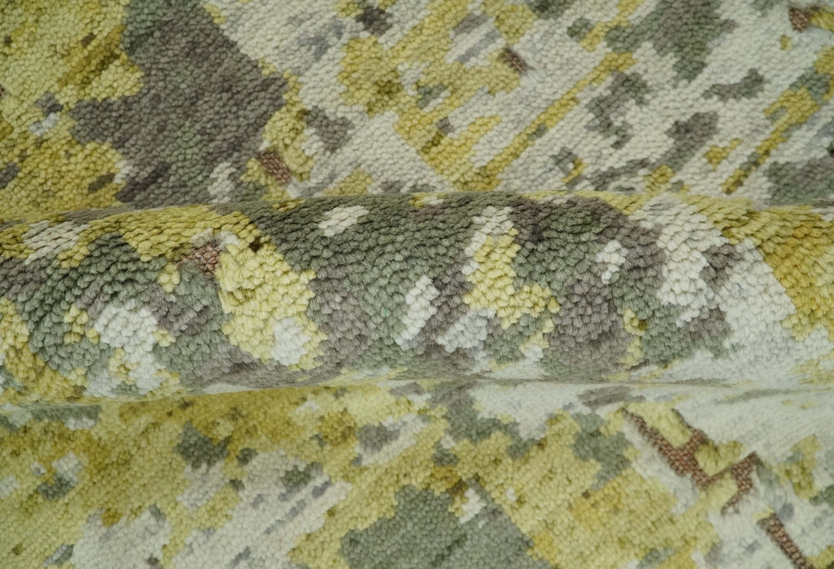 Olive, Ivory and Gray Modern abstract Hand Knotted 5x8 wool Area Rug