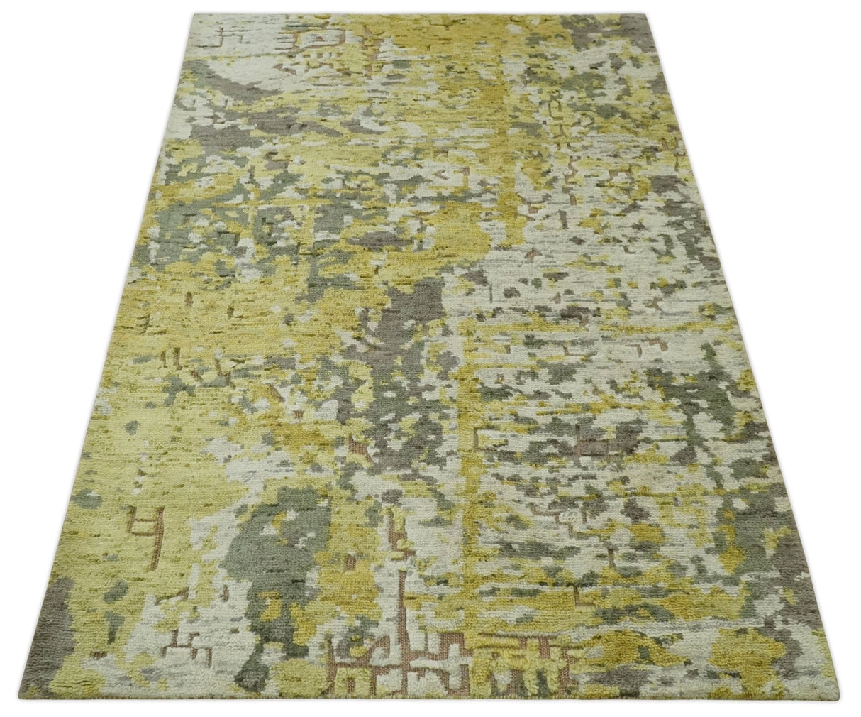 Olive, Ivory and Gray Modern abstract Hand Knotted 5x8 wool Area Rug