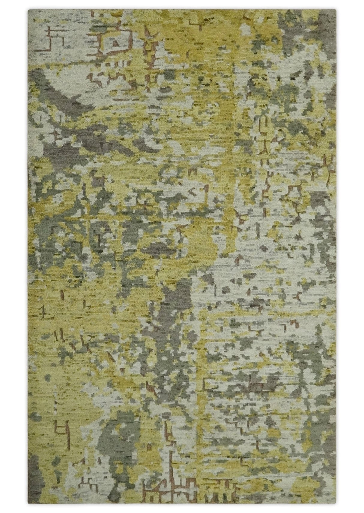 Olive, Ivory and Gray Modern abstract Hand Knotted 5x8 wool Area Rug