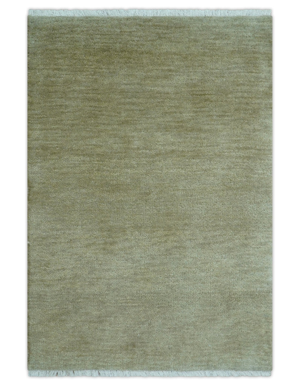 Olive Modern Solid Design Hand Knotted Wool Rug