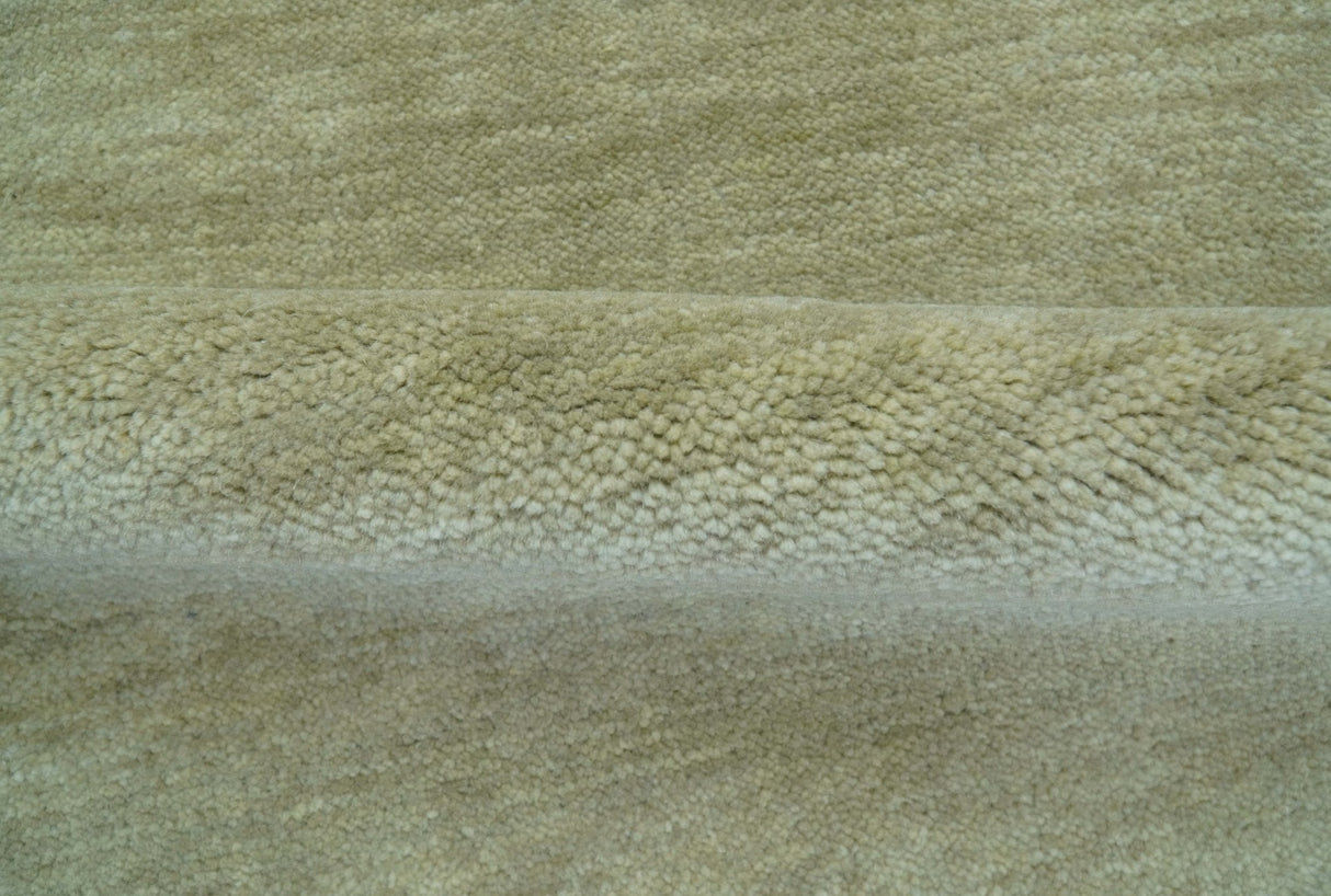 Olive Modern Solid Design Hand Knotted Wool Rug