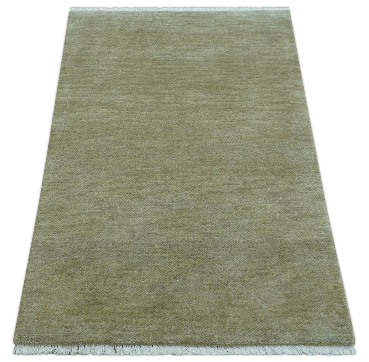 Olive Modern Solid Design Hand Knotted Wool Rug