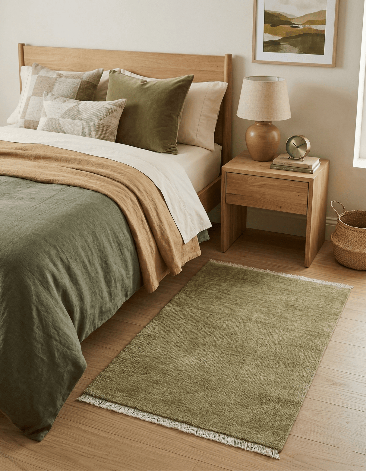 Olive Modern Solid Design Hand Knotted Wool Rug