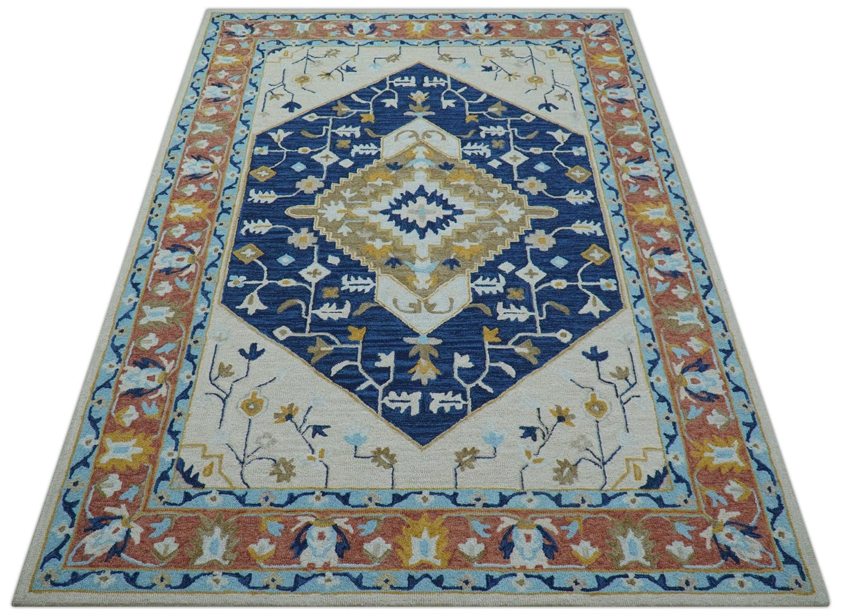 Ollie Traditional Blue And Ivory Hand Tufted Wool Rug