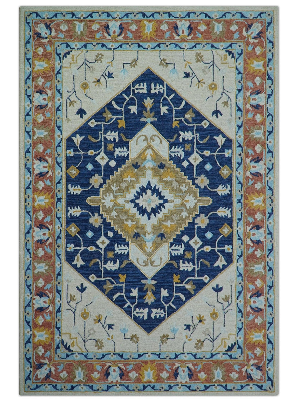 Ollie Traditional Blue And Ivory Hand Tufted Wool Rug