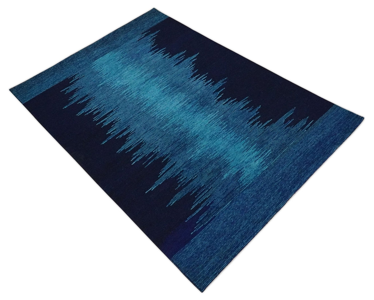 Ombre Blue 5x7 Modern Abstract Wool Hand Woven Southwestern Lori Rug