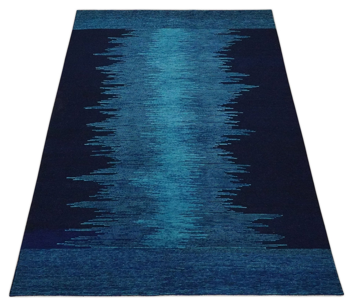Ombre Blue 5x7 Modern Abstract Wool Hand Woven Southwestern Lori Rug