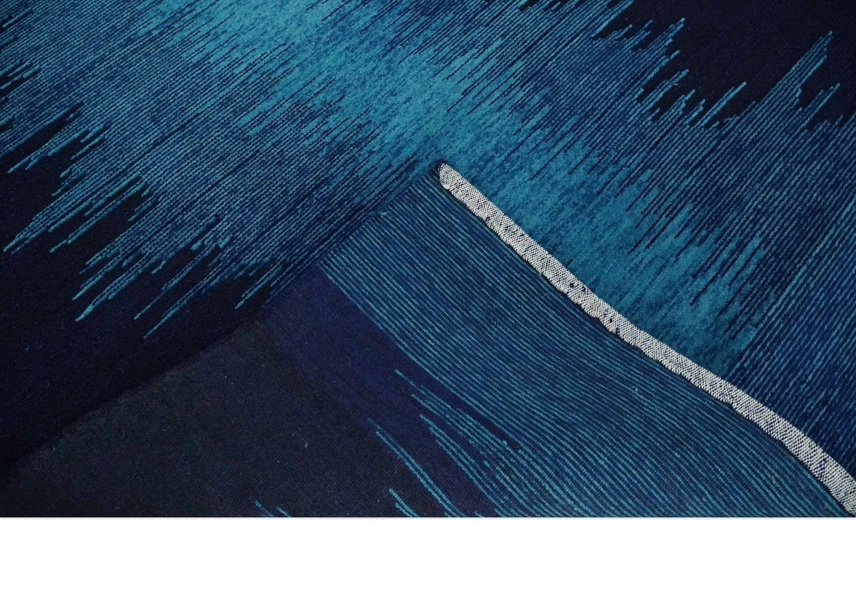 Ombre Blue 5x7 Modern Abstract Wool Hand Woven Southwestern Lori Rug