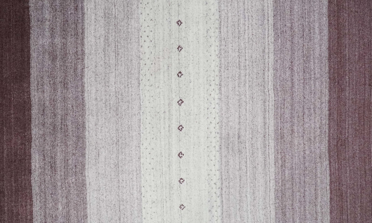 Ombre Purple and Ivory 5x7 Striped Wool and Bamboo Silk Hand Knotted Rug