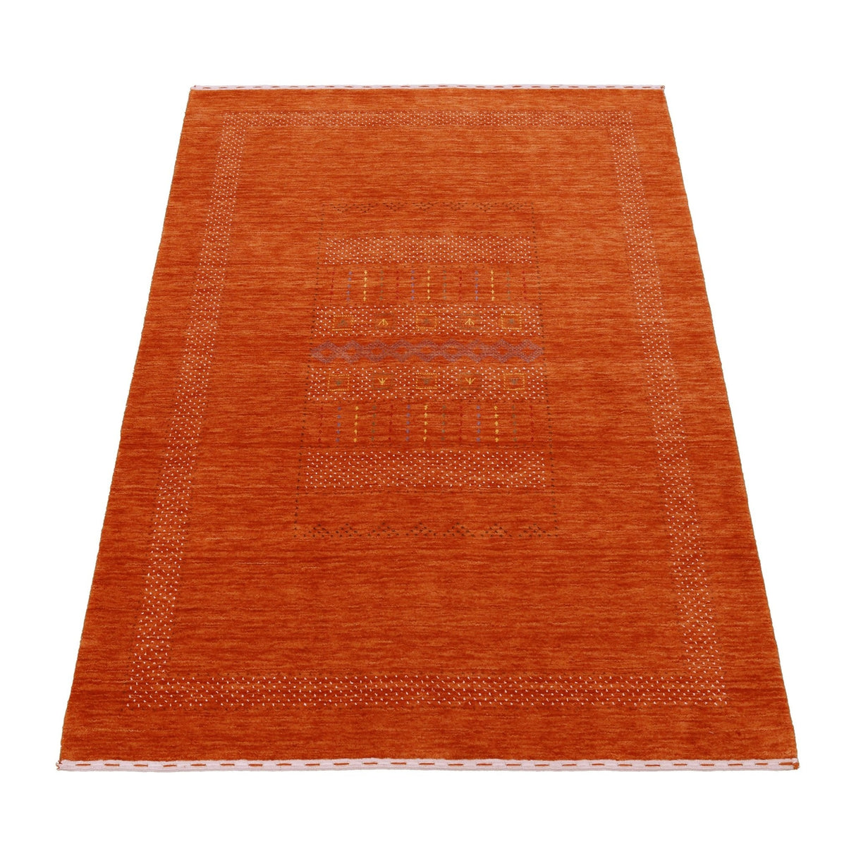 Orange And White Modern Design Hand Loomed Wool Area Rug