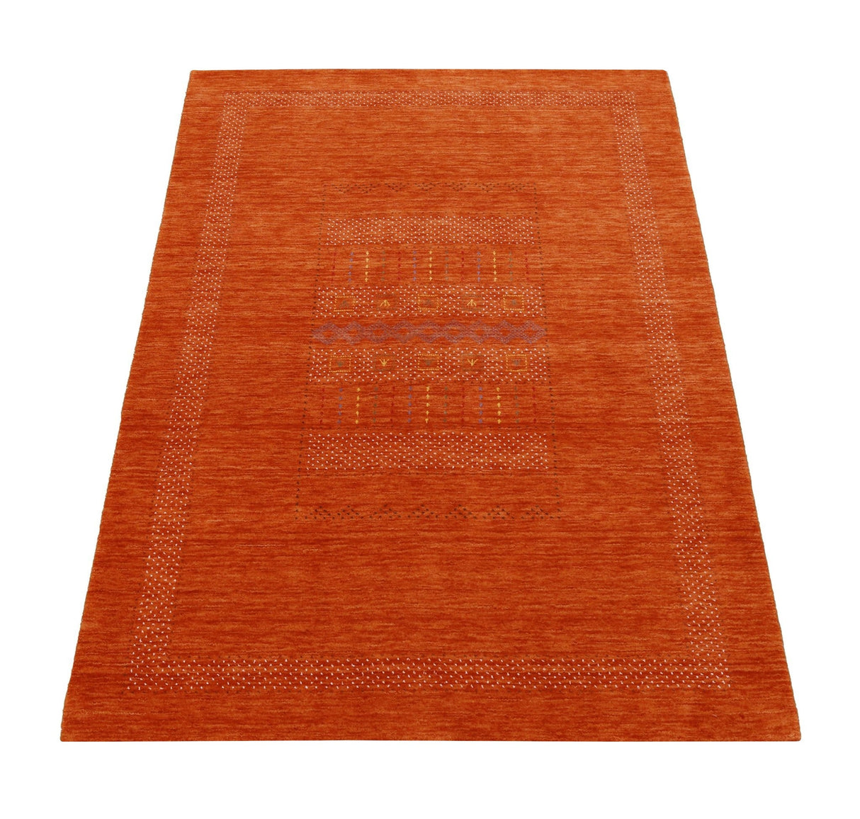 Orange And White Modern Design Hand Loomed Wool Area Rug