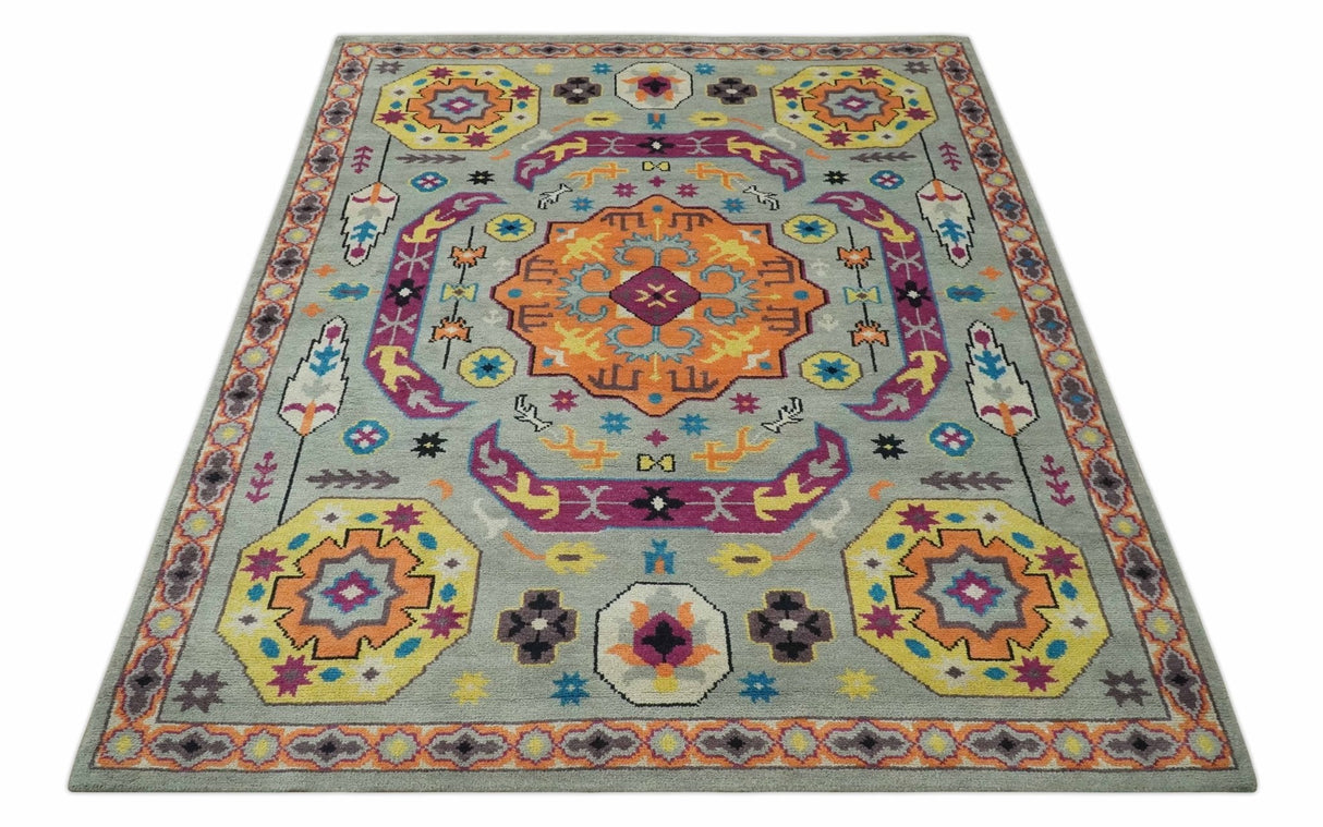 Orange, Silver and Mustard Traditional Mamluk Design Medallion Multi Size wool Area Rug