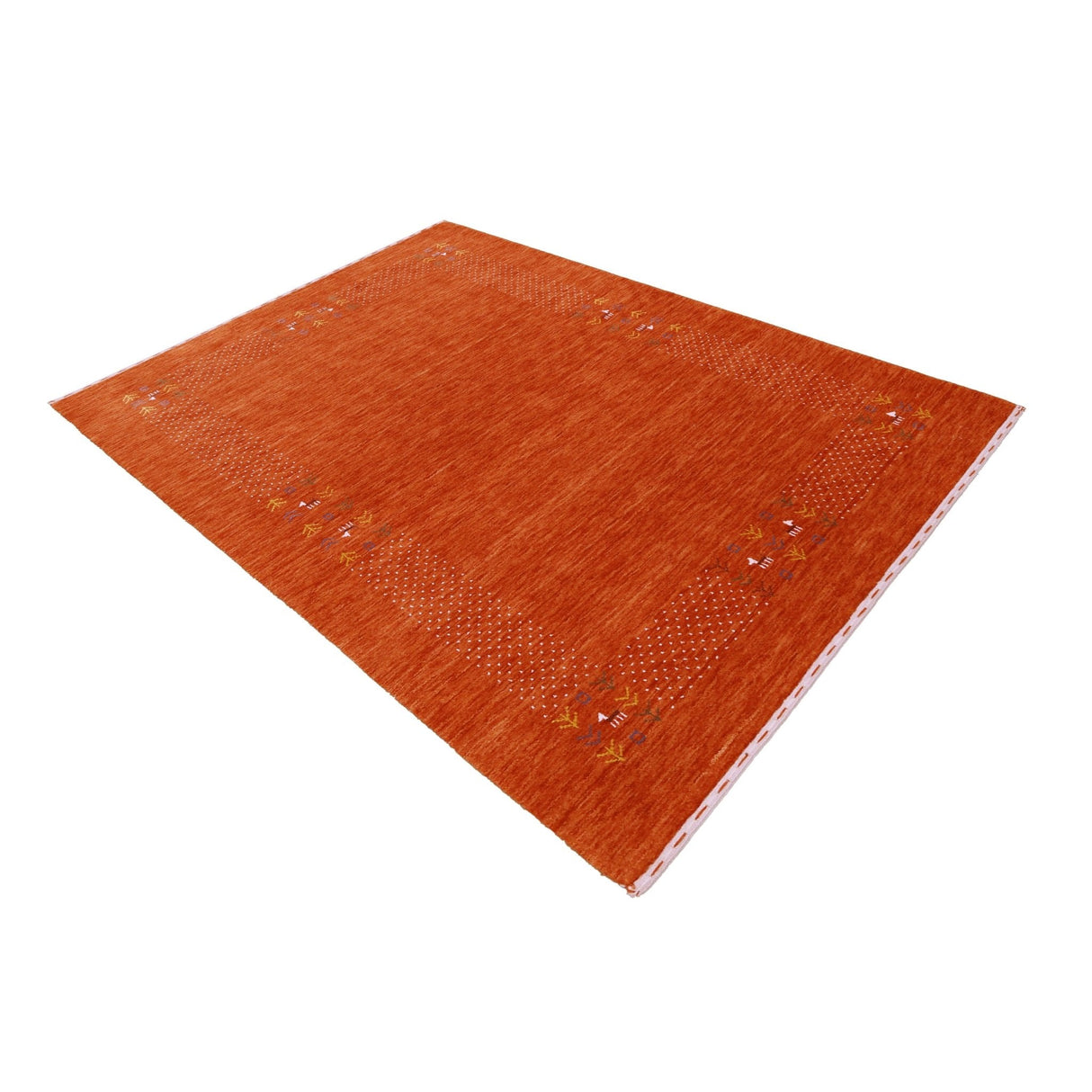 Orange Solid ground with Border Pattern Loomed Wool Area Rug