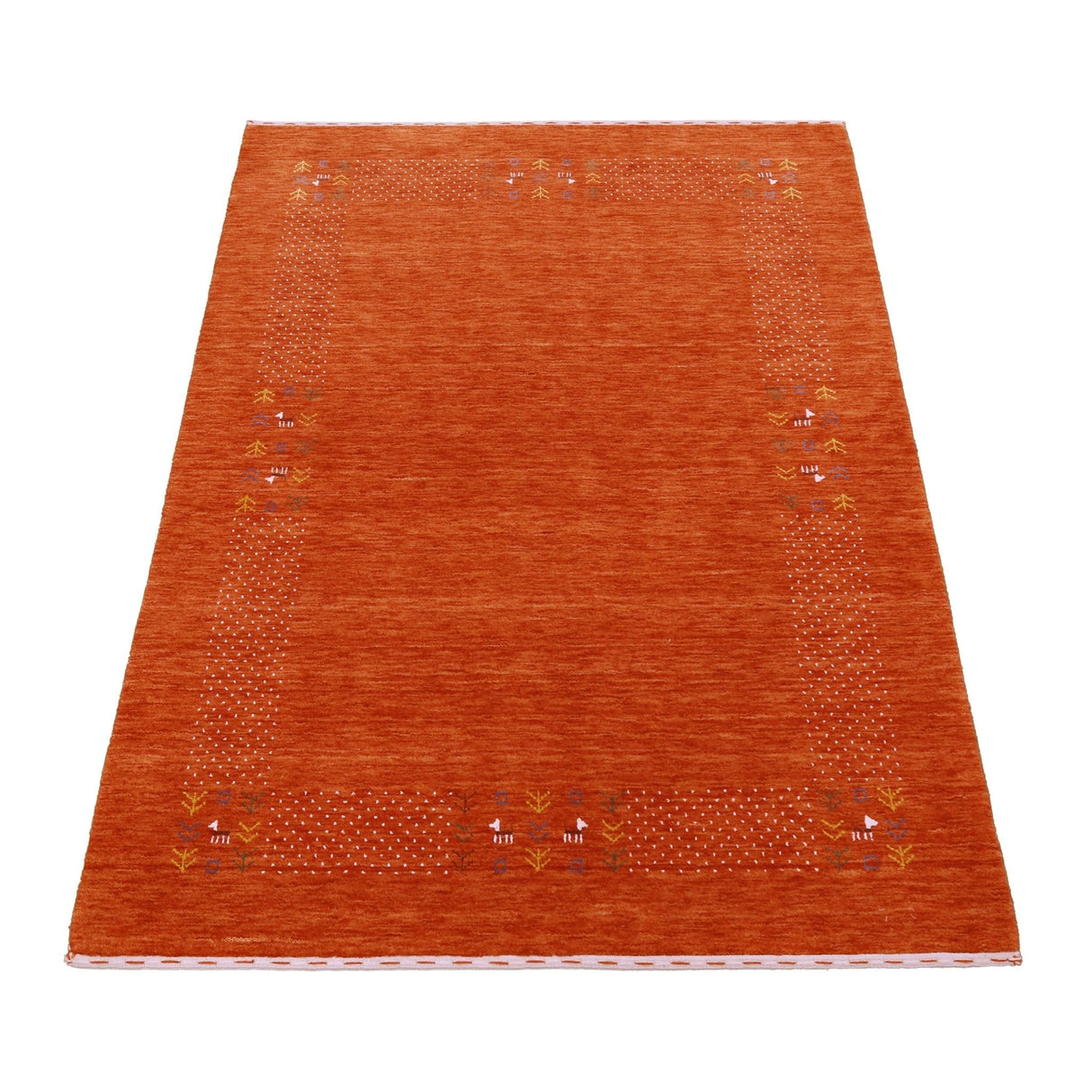 Orange Solid ground with Border Pattern Loomed Wool Area Rug