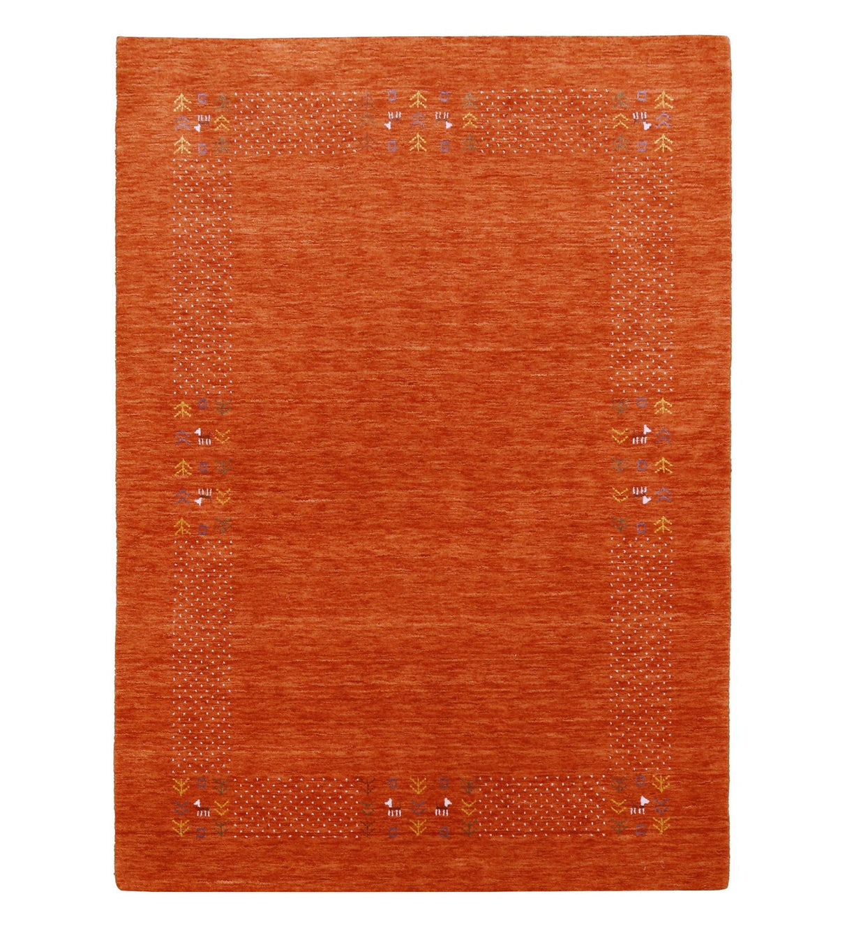 Orange Solid ground with Border Pattern Loomed Wool Area Rug