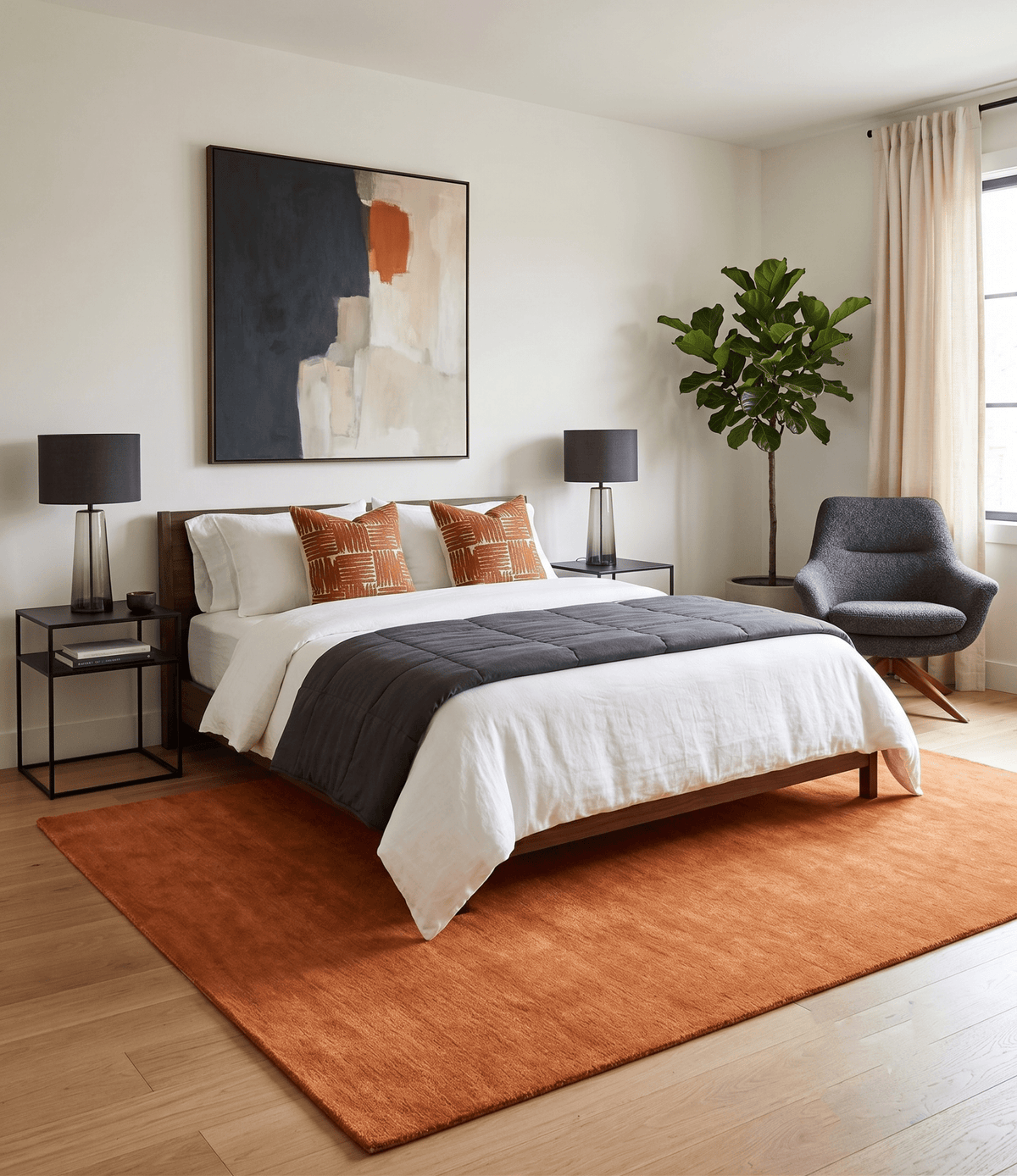 Orange Solid Woolen Hand Tufted contemporary area Rug