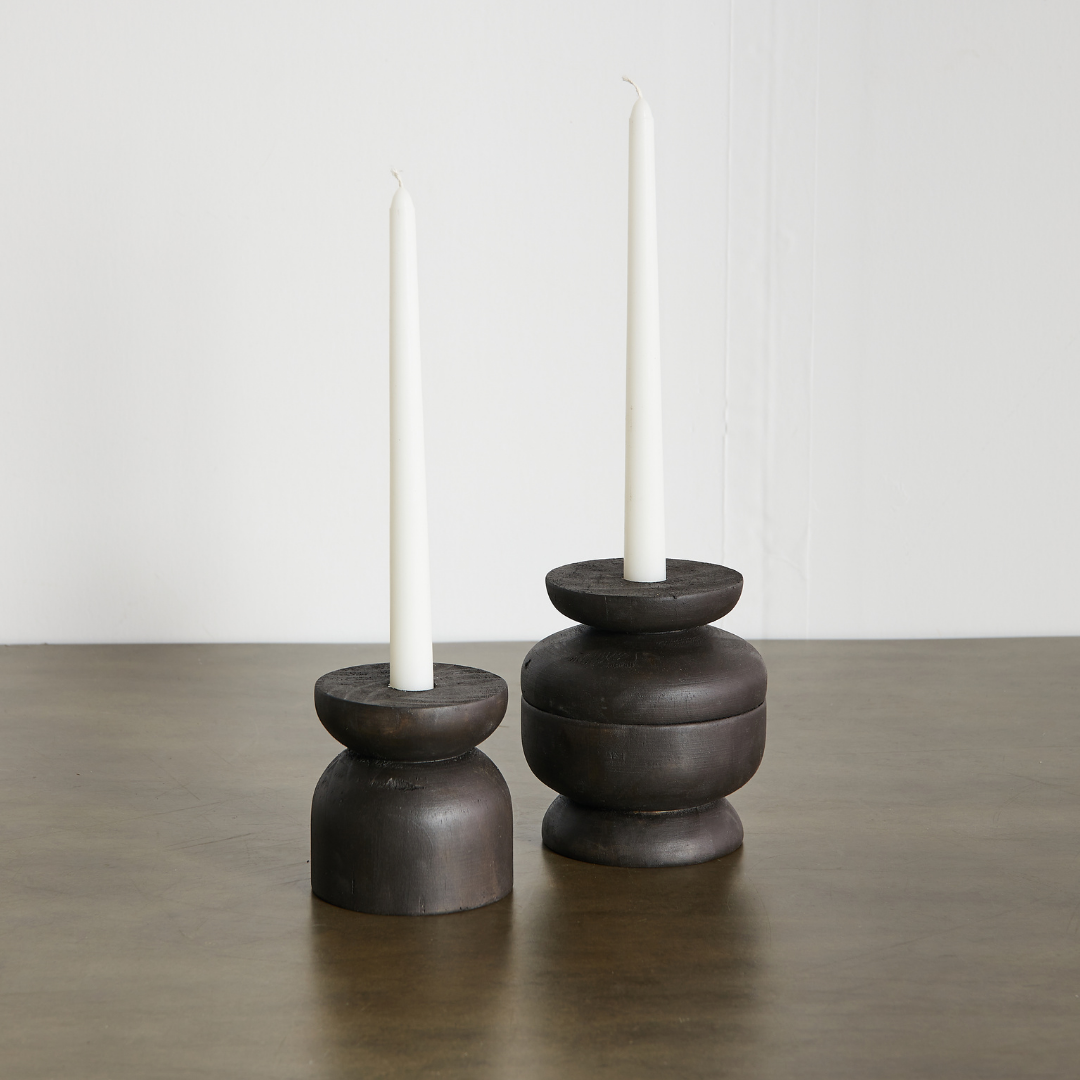 Organic Wood Taper Candlestick Holder-All Products-Parc Decor