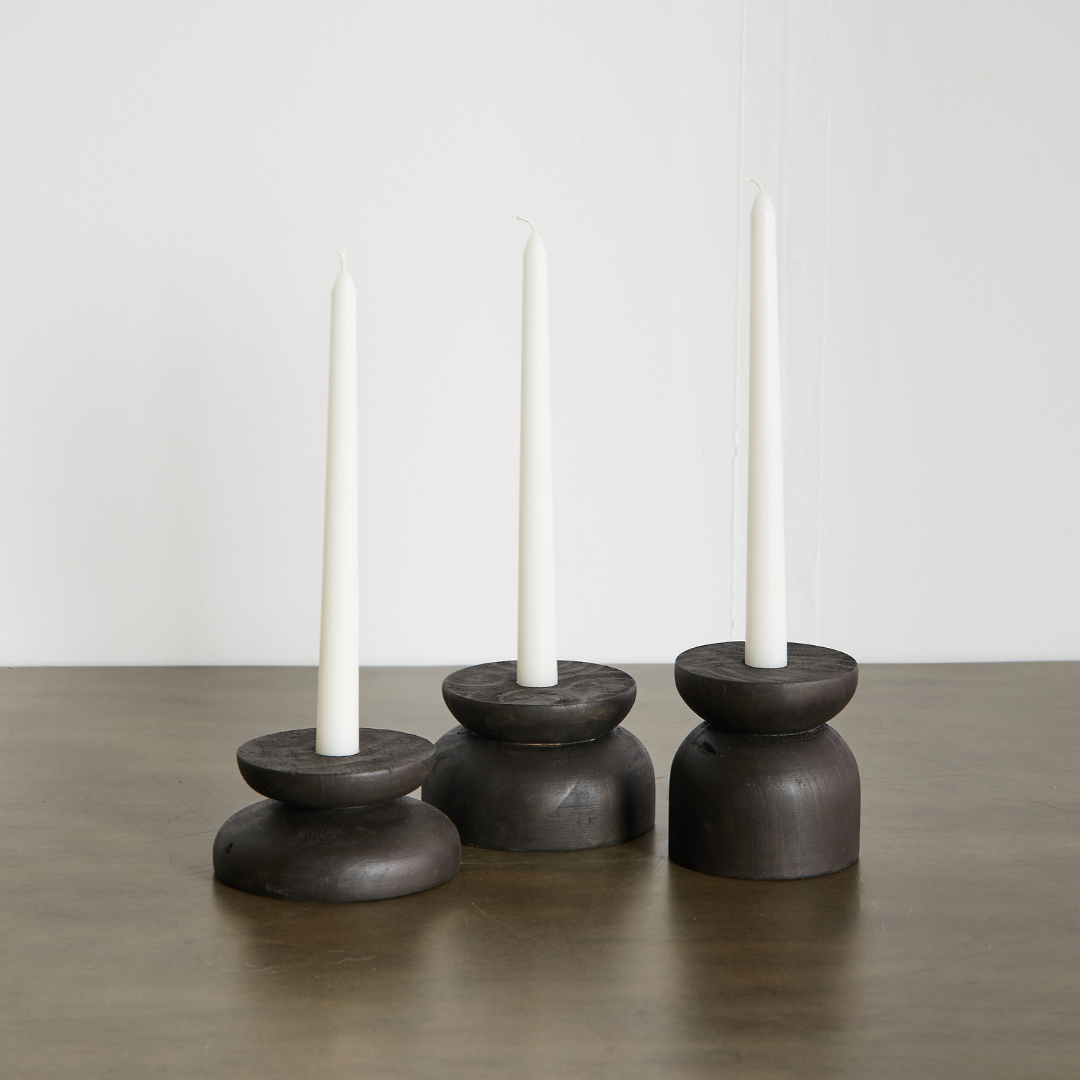 Organic Wood Taper Candlestick Holder-All Products-Parc Decor