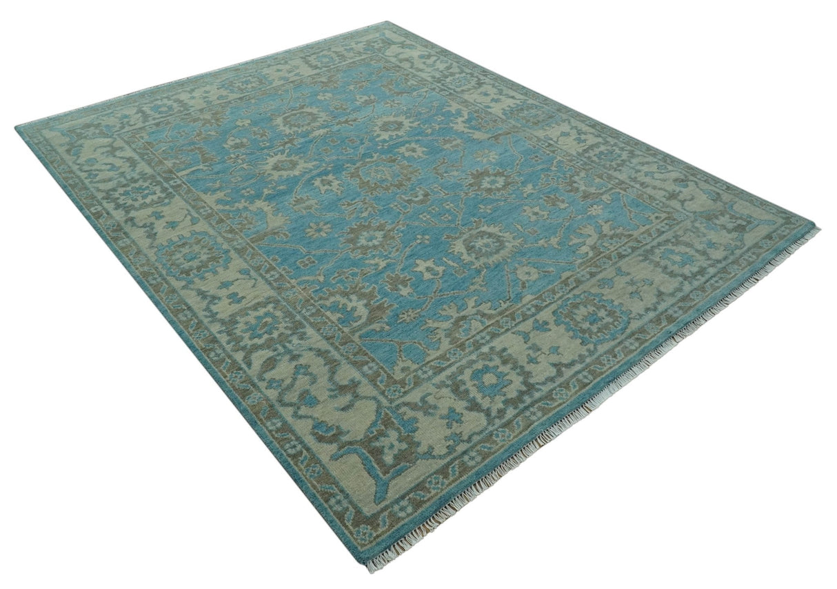 Origin Custom Made Blue and Beige Oushak Hand Knotted Wool Rug