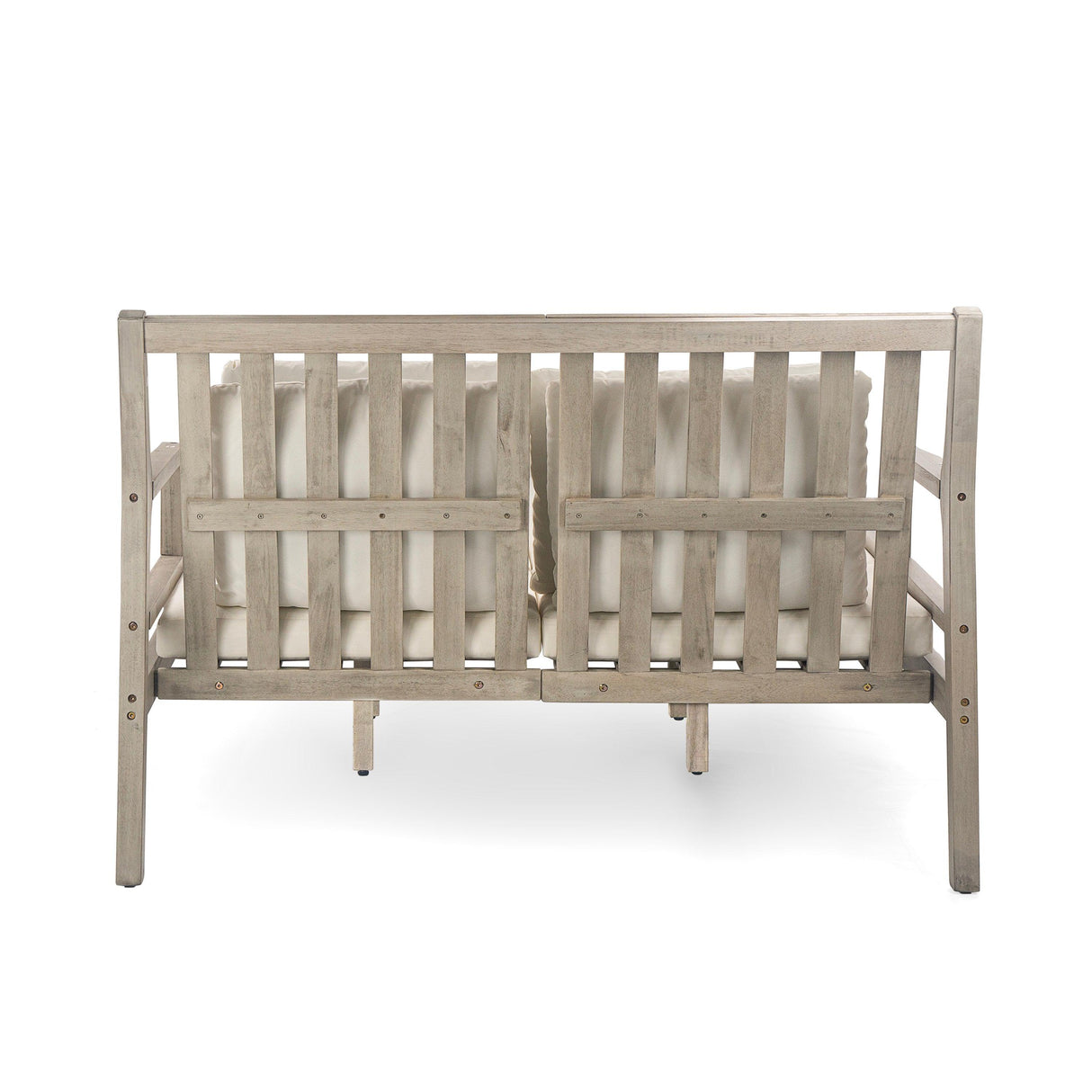 Outdoor Daybed, Patio Daybed with Four Pillows, Wooden Outdoor Bed with Curved Armrests for Poolside, Backyard, Garden-户外家居套装-Parc Decor