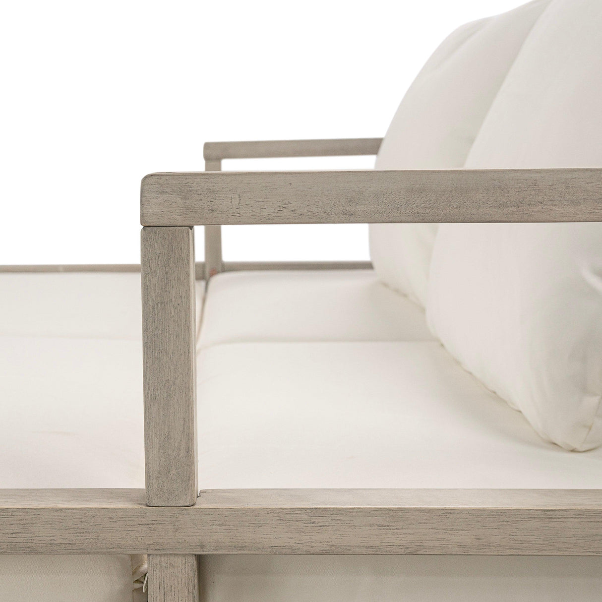 Outdoor Daybed, Patio Daybed with Four Pillows, Wooden Outdoor Bed with Curved Armrests for Poolside, Backyard, Garden-户外家居套装-Parc Decor