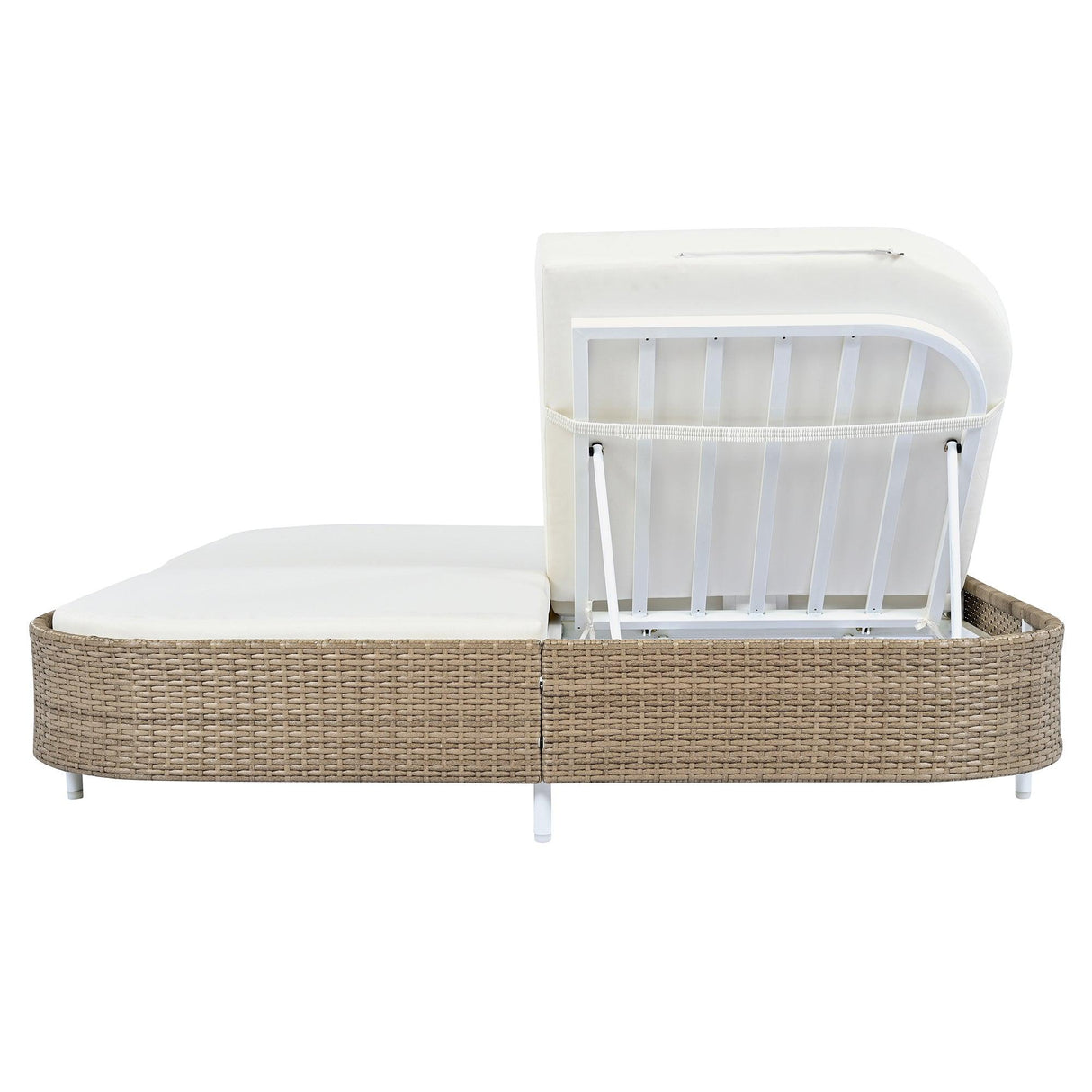 Outdoor Daybed, Patio Rattan Daybed with 5-Position Adjustable Backrest and Removable Cushions & Pillows for Garden, Backyard, Poolside-户外家居套装-Parc Decor