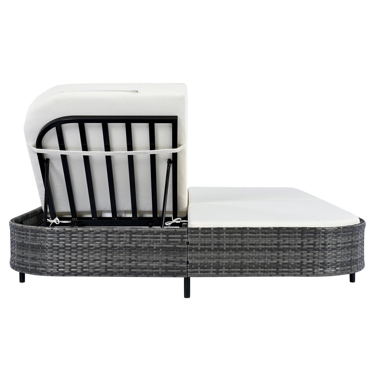 Outdoor Daybed, Patio Rattan Daybed with 5-Position Adjustable Backrest and Removable Cushions & Pillows for Garden, Backyard, Poolside-户外家居套装-Parc Decor