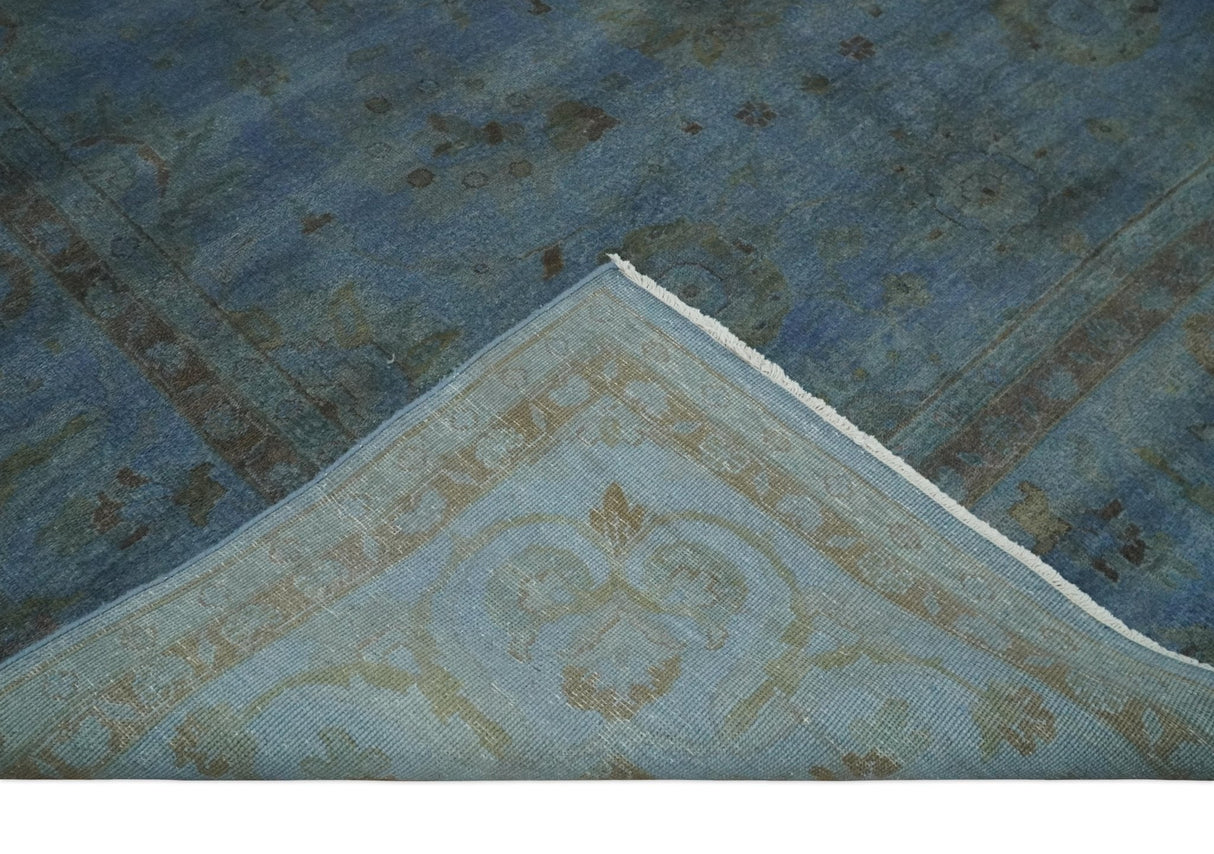 Overdyed Blue Hand Knotted 8x10 Traditional Antique Style Oushak Wool Accent Rug