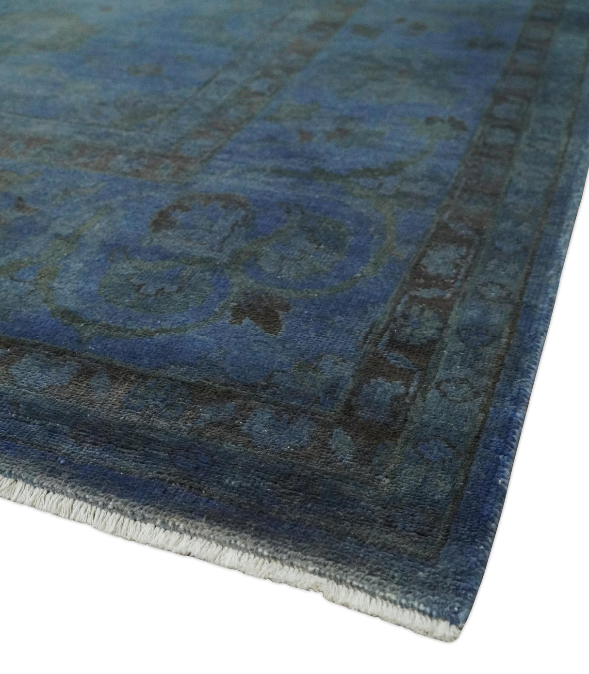 Overdyed Blue Hand Knotted 8x10 Traditional Antique Style Oushak Wool Accent Rug-Area Rug-Parc Decor