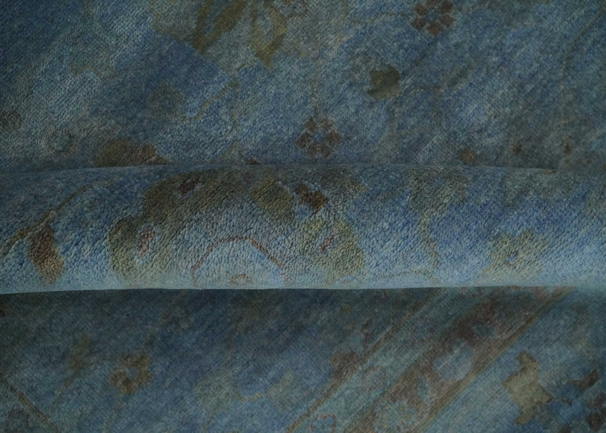 Overdyed Blue Hand Knotted 8x10 Traditional Antique Style Oushak Wool Accent Rug-Area Rug-Parc Decor