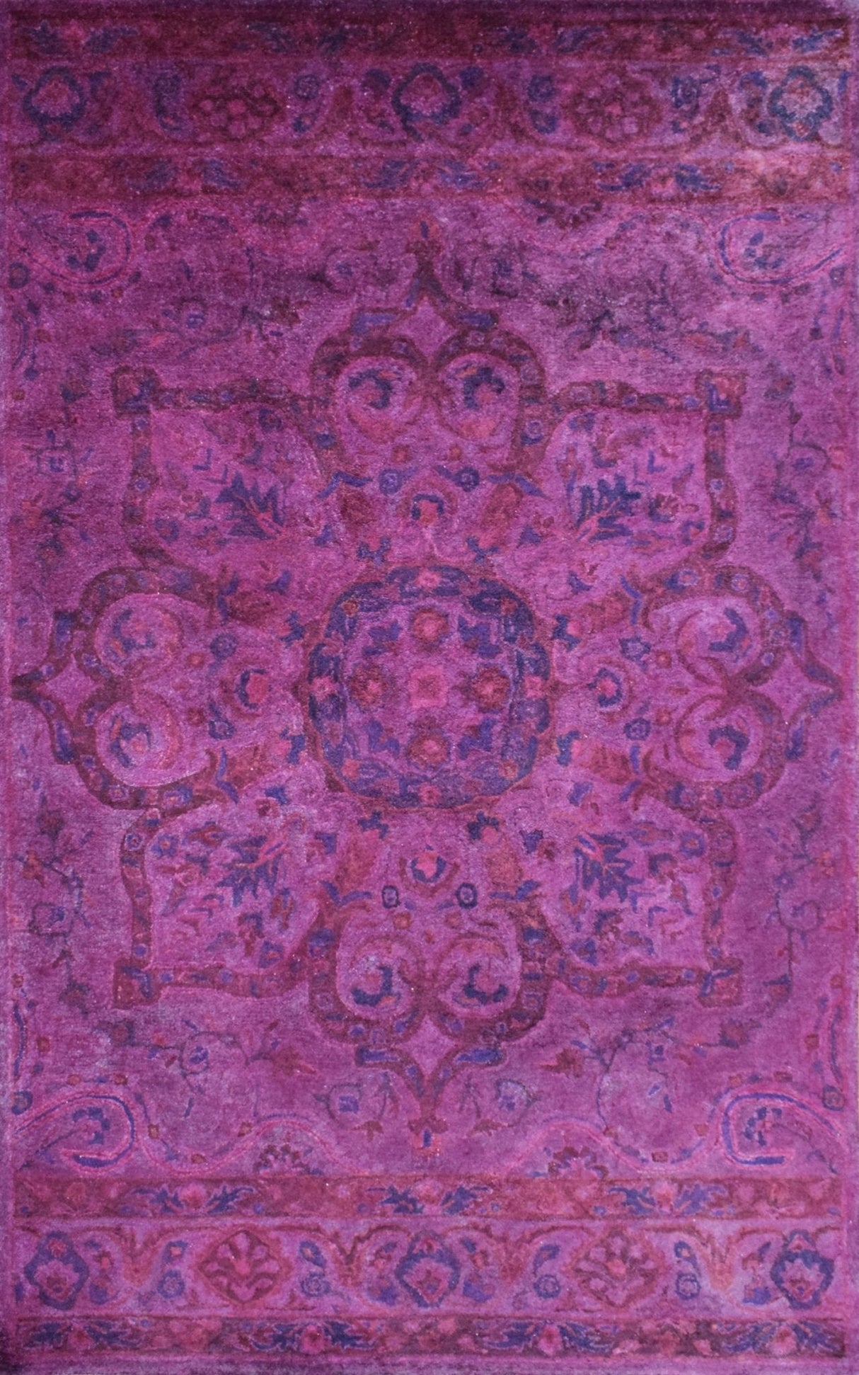 Overdyed Pink Traditional Floral Design Hand Tufted Wool Area Rug