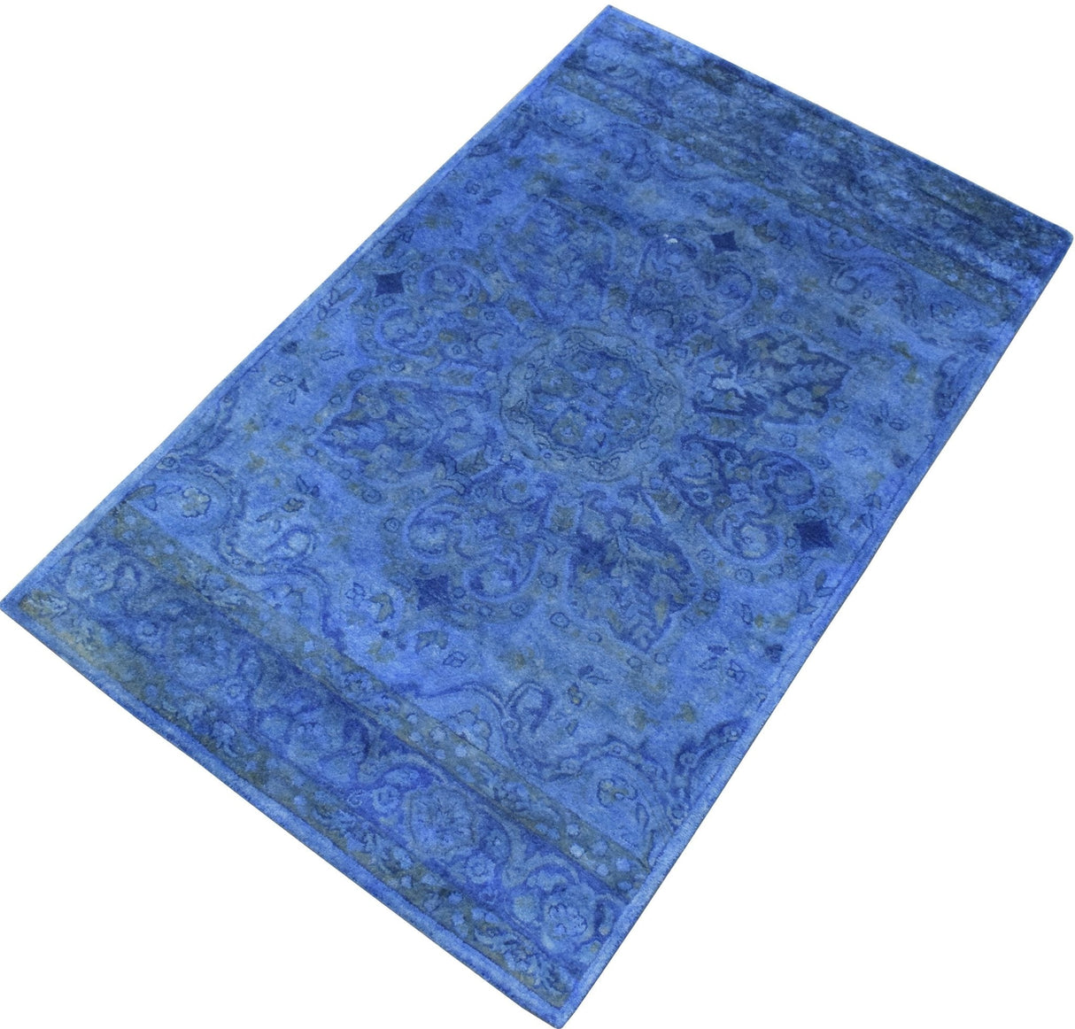 Overdyed Traditional Blue Hand Tufted Wool 5x8 Area Rug