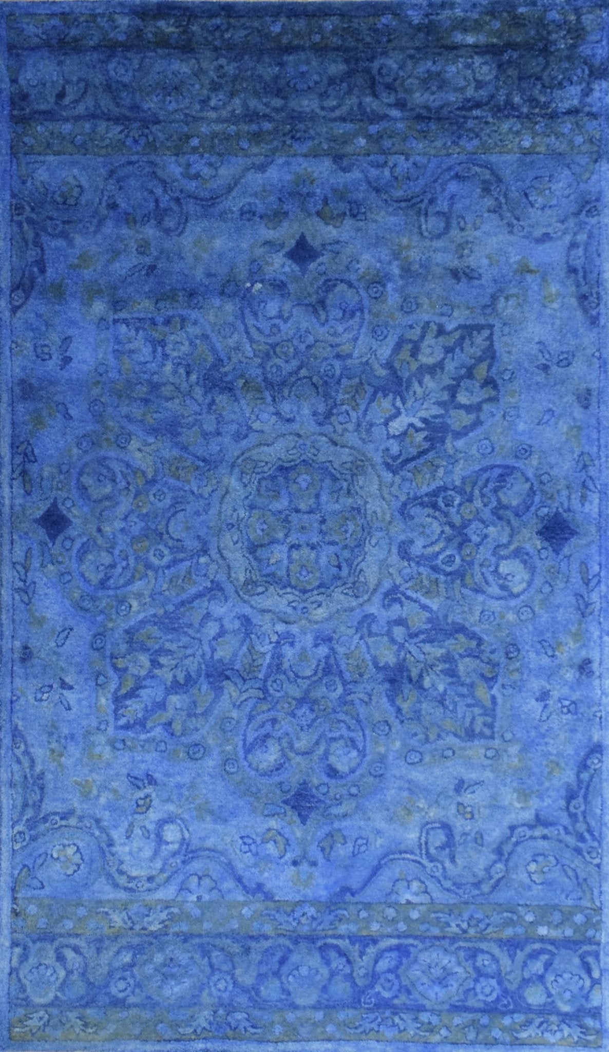 Overdyed Traditional Blue Hand Tufted Wool 5x8 Area Rug