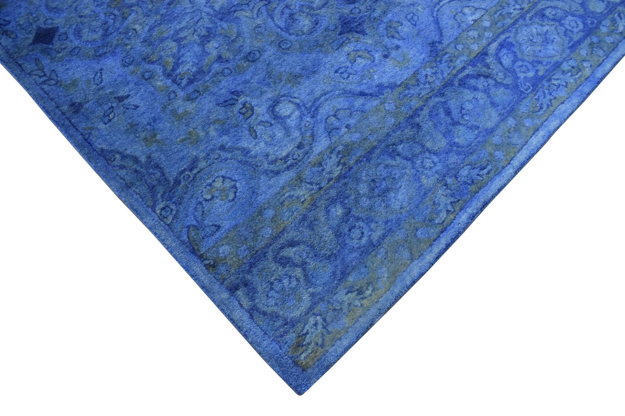 Overdyed Traditional Blue Hand Tufted Wool 5x8 Area Rug