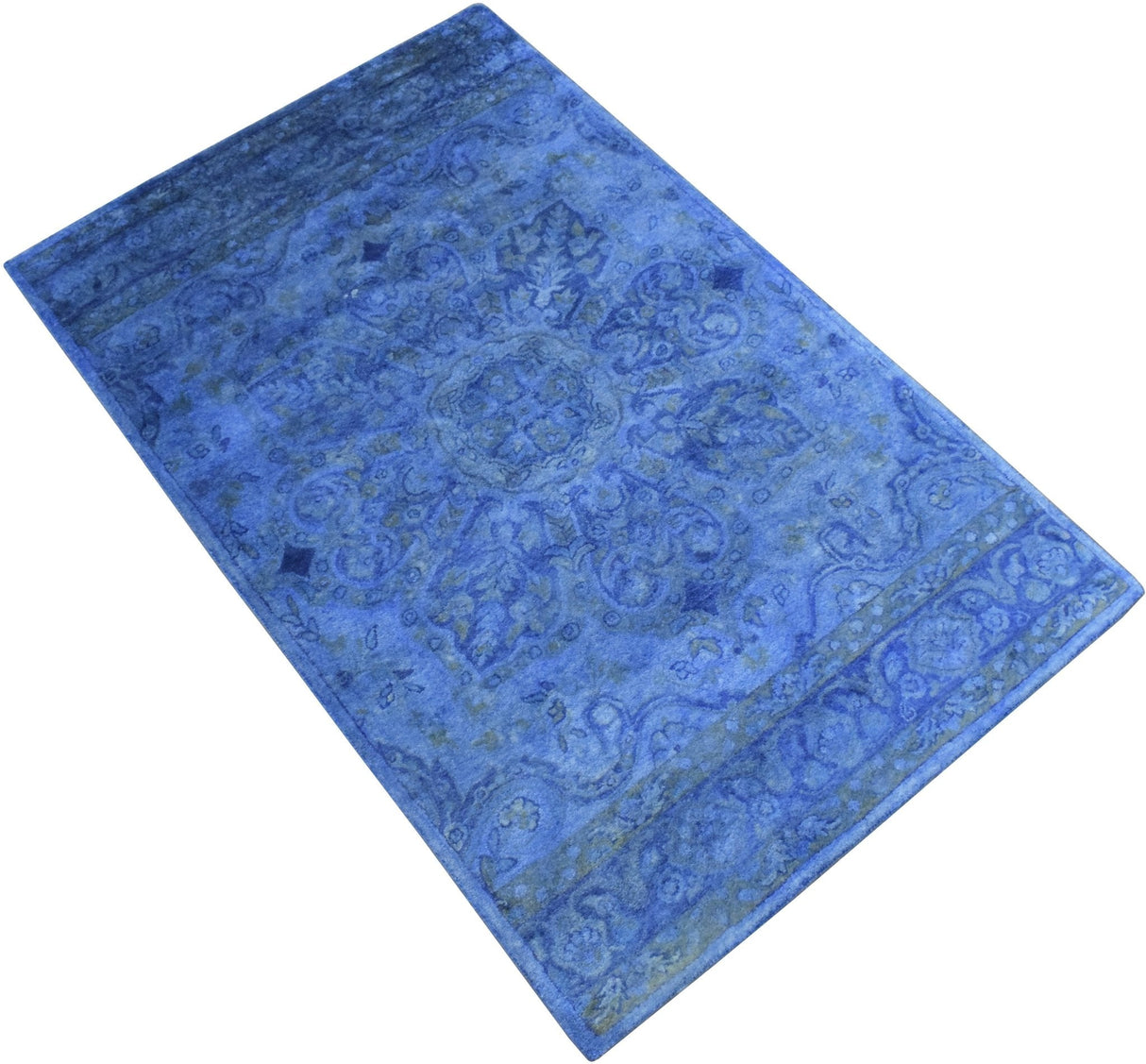 Overdyed Traditional Blue Hand Tufted Wool 5x8 Area Rug