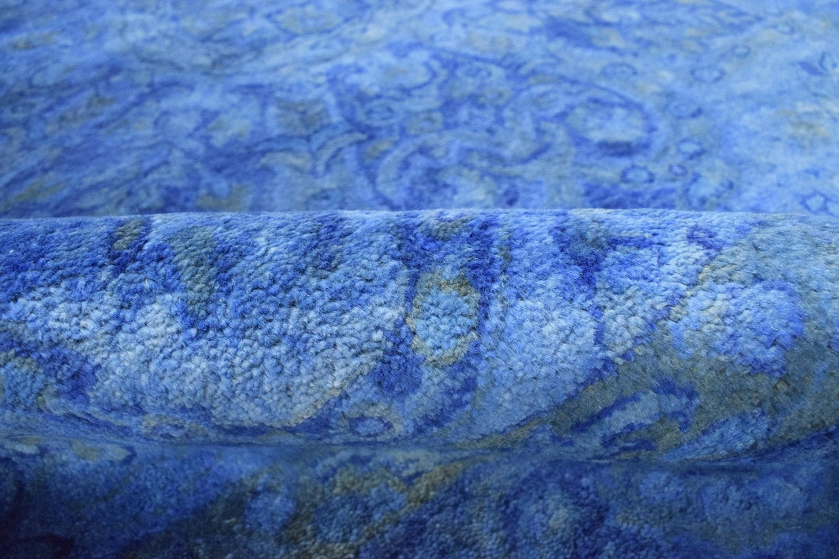 Overdyed Traditional Blue Hand Tufted Wool 5x8 Area Rug