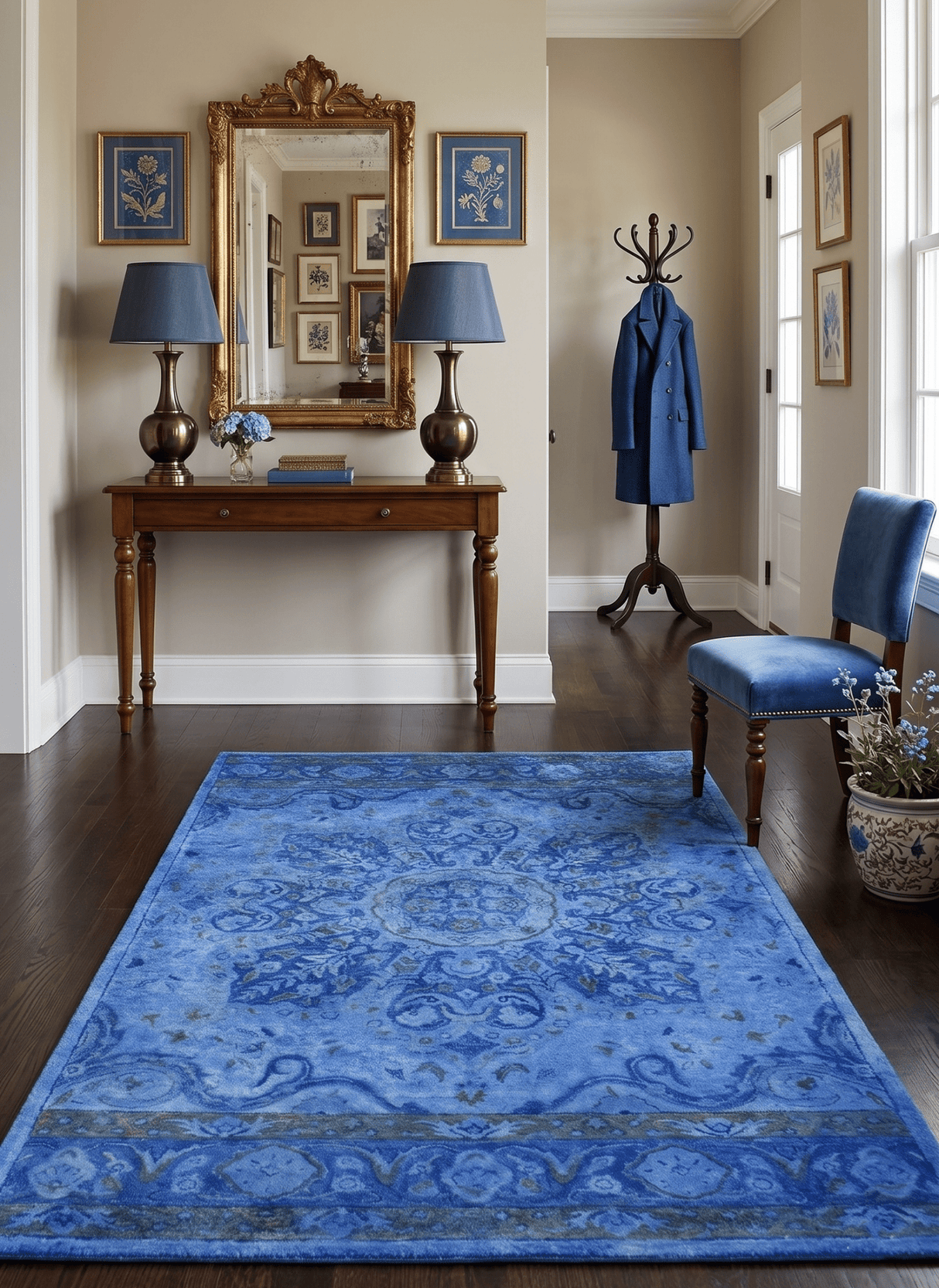 Overdyed Traditional Blue Hand Tufted Wool 5x8 Area Rug