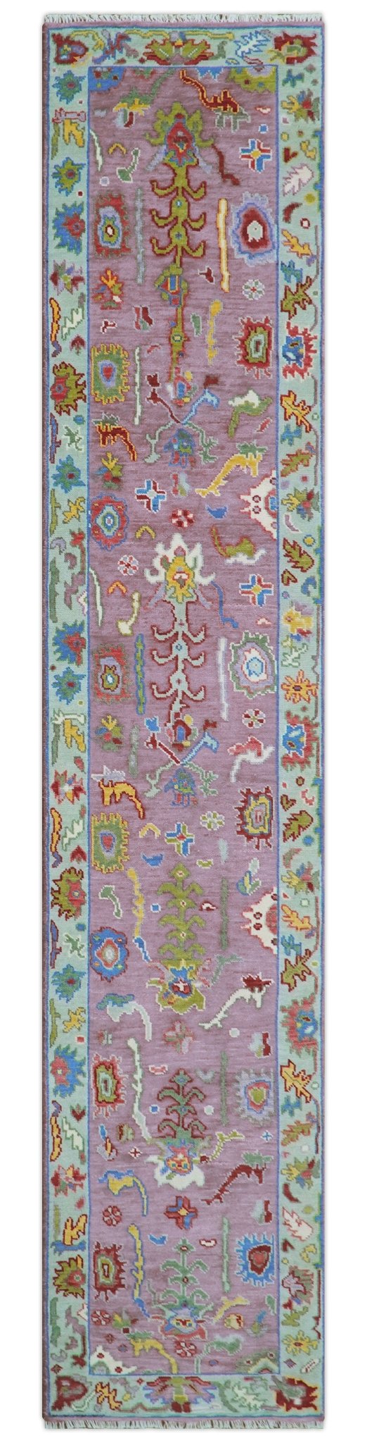 Oversize Runner 3x15 Pink And Blue Hand Knotted Wool Rug