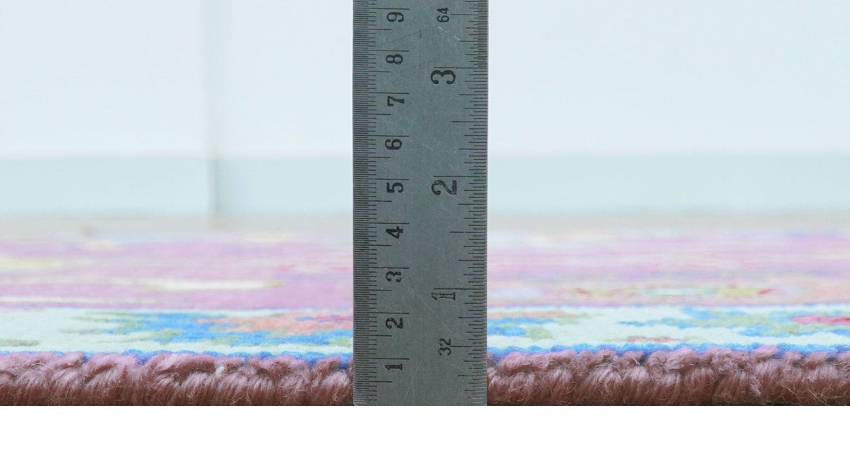 Oversize Runner 3x15 Pink And Blue Hand Knotted Wool Rug